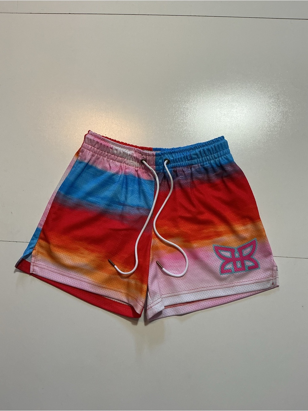 Ryoko Rain Watercolor Multicolored 4" Inseam Mesh Basketball Drawstring Shorts